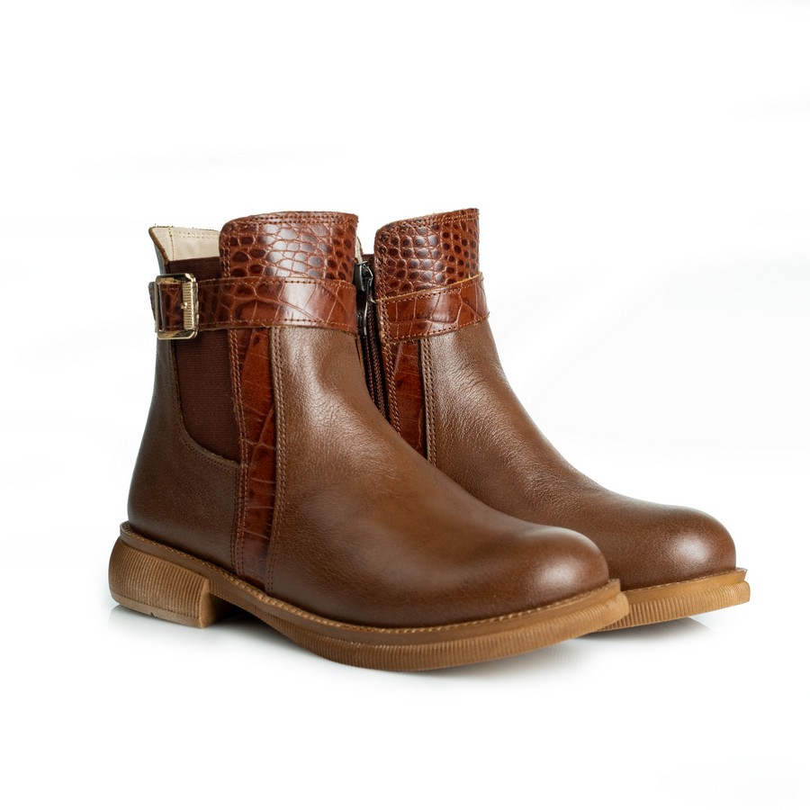 هاف بوت جلد طبيعي هافان بتطعيمة جلد لازار مع نعل بلوتان طبي مريح وكعب 1 سم